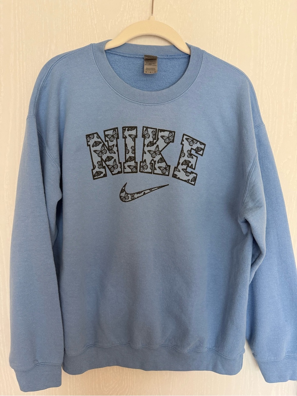 Custom Butterfly Nike Graphic Crewneck Sweatshirt Blue Size Medium